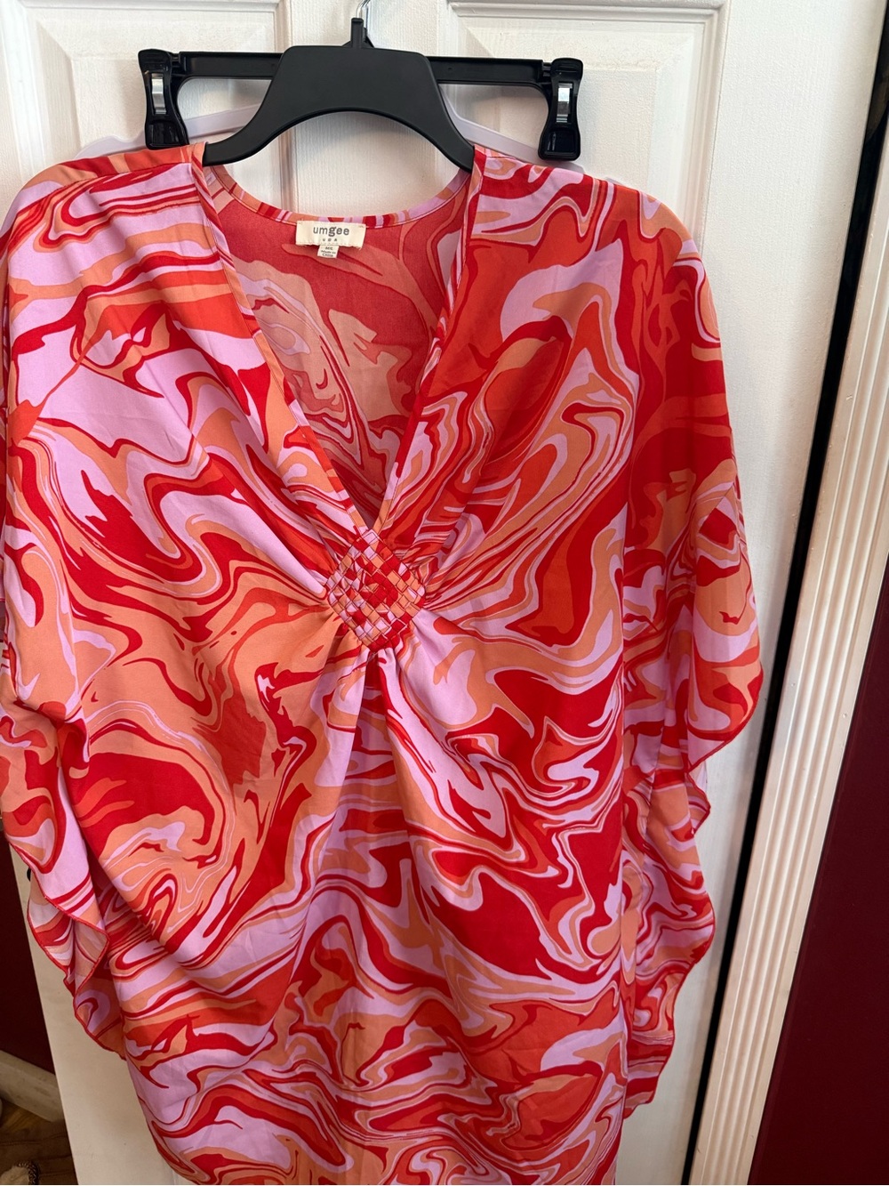 Umgee Red Pink Swirl V-Neck Women's coverup